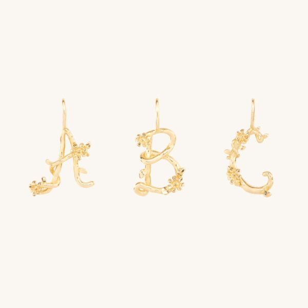 Flower Garland Alphabet Charm, Gold