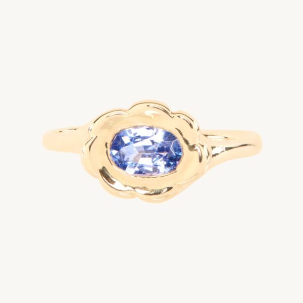 Twisty Croissant Blue Sapphire Floral Ring