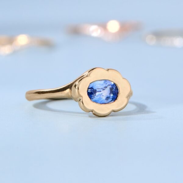 Twisty Croissant Blue Sapphire Floral Ring - Image 4